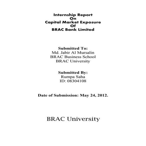 Internship report on capital market exposure of brac bank by lecturesheets & ...