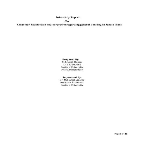 Internship report on customer satisfaction and perception regarding general b...