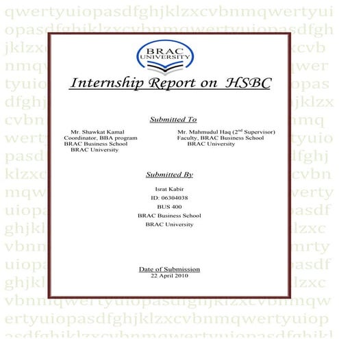 Internship report on expansion strategy of hsbc in bangladesh by lecturesheet...