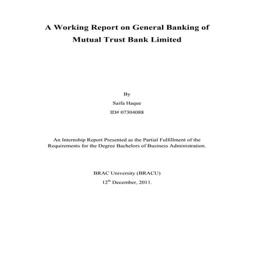Internship report on general banking of MTB bank by lecturesheets & lecturesh...
