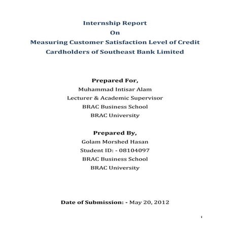 Internship report on measuring customer satisfaction level of credit cardhold...