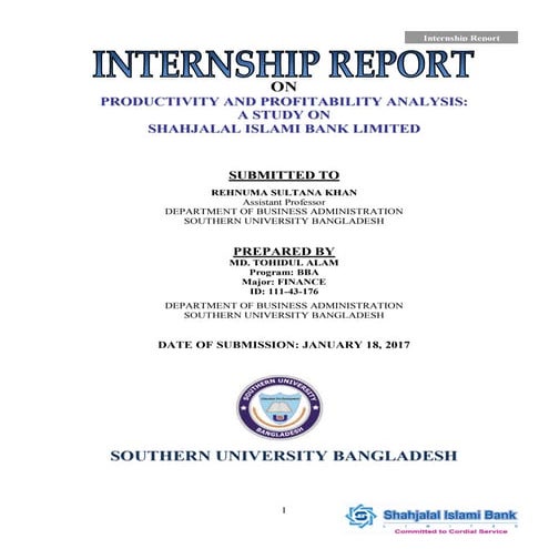 Internship report on productivity and possibality analysis of shahjalal islam...