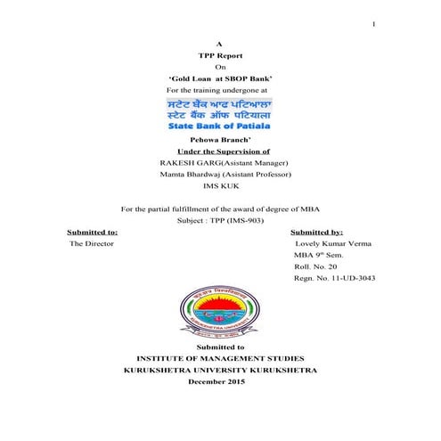 Internship report on sbop lovely