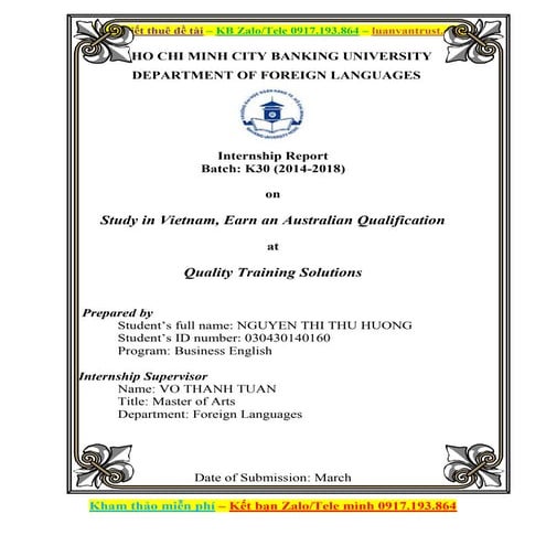 Internship Report on Study in Vietnam, Earn an Australian Qualification at Qu...
