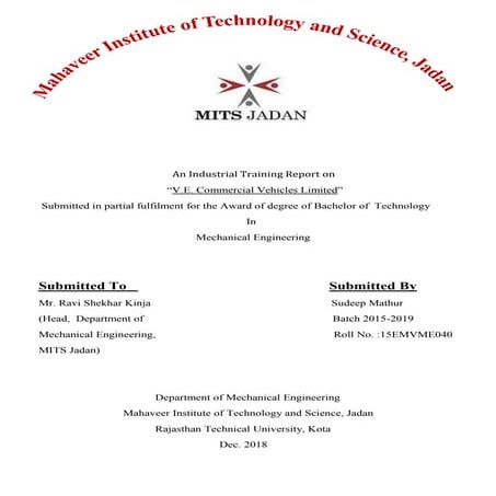 Internship report of mechanical student