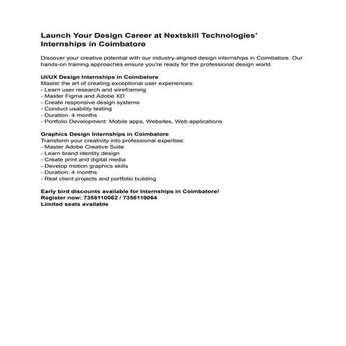 Internships in Coimbatore-User Interface/User Experience Design