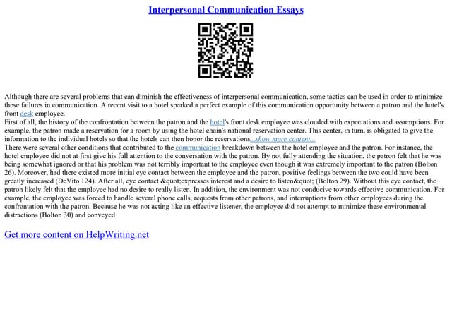 Interpersonal Communication Essays