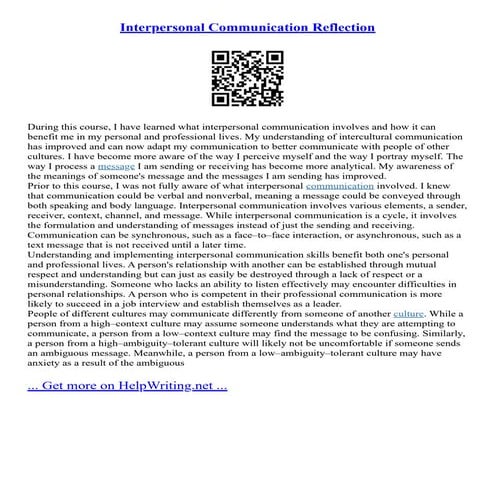 Interpersonal Communication Reflection