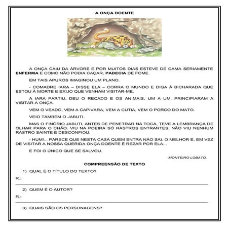 Interpretacao de-texto-a-onca-doente-3º-ou-4º-ano