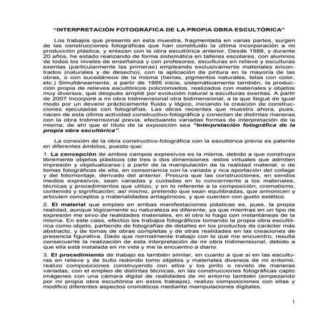 Interpretación fotográfica de la propia obra escultórica 3. Texto de catálogo