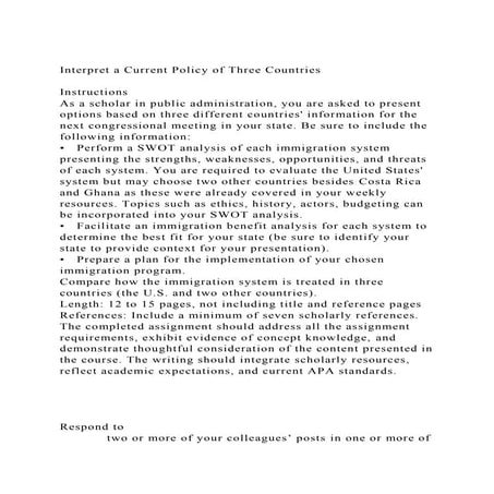Interpret a Current Policy of Three CountriesInstructionsAs .docx