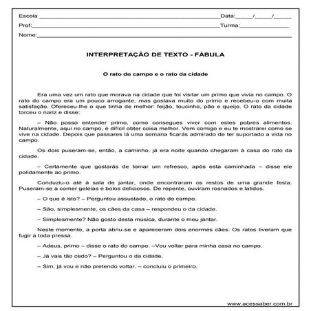 Interpretação de-texto-fábula