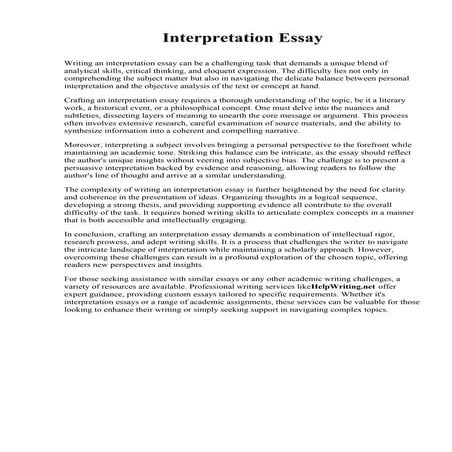 Interpretation Essay. Michigan Technological University