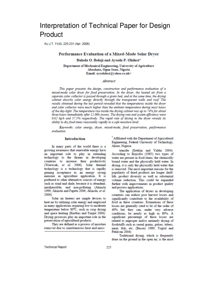 Interpretation of Technical Paper for Design Product