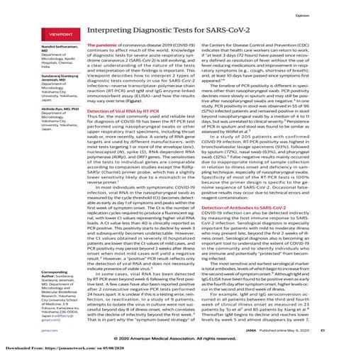  Interpreting diagnostic tests for sars co v-2 - Dr. Freddy Flores Malpartida