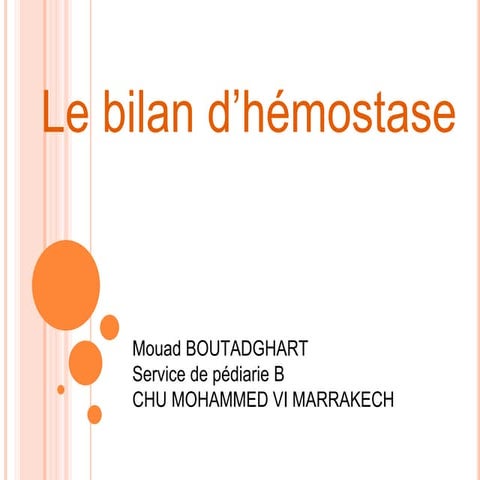 Interprétation d'un bilan d'hémostase TP TCK INR