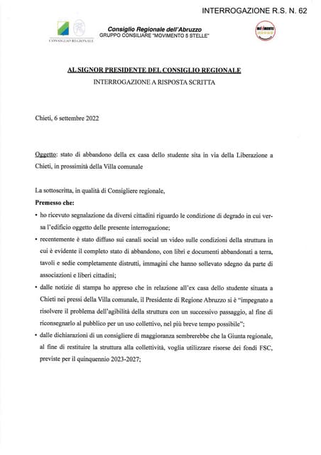 25.10.22 Chiarimenti sui ritardi in merito all’abbattimento del ...