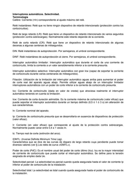 Interruptores automáticos selectividad