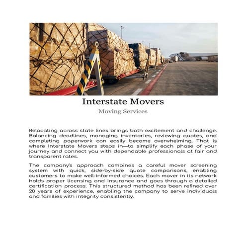Interstate Movers – A Trusted Name in Relocation Services | PDF