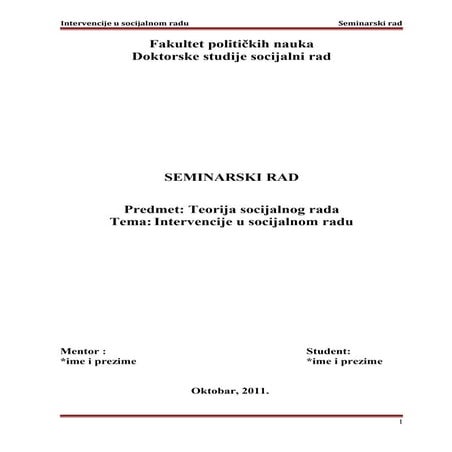 Intervencije u socijalnom radu teorija socijalnog rada | DOC