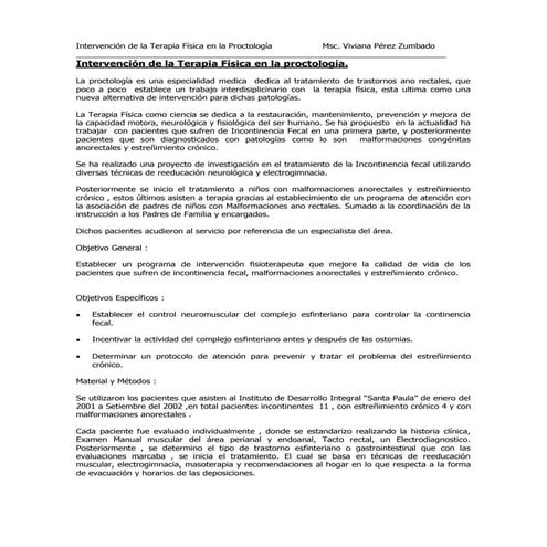 Intervención de la terapia física en la proctología