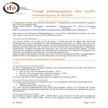 Le numérique à l’école  - CRDP Lyon - 20121211