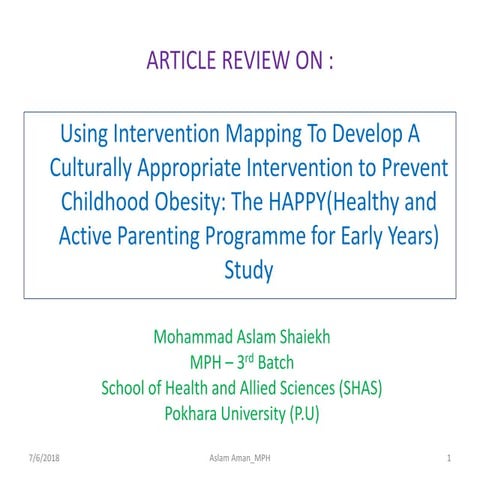 Intervention Mapping To Develop A Culturally Appropriate Intervention to Prev...
