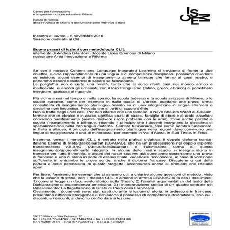 Buone prassi di lezioni con metodologia CLIL | PDF