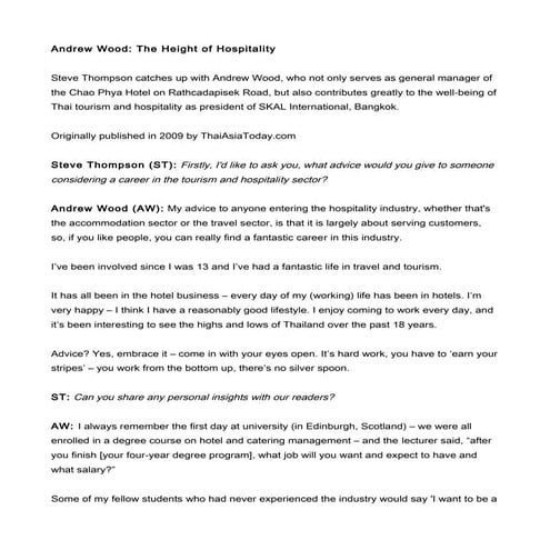 Interview: Andrew Wood, General Manager, Chao Phaya Park hotel, National Pres...