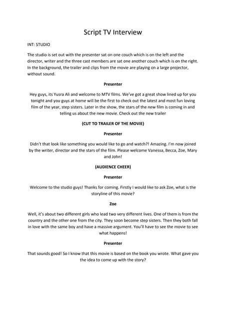 Script for tv interview | DOCX | Screenwriting | Content Production