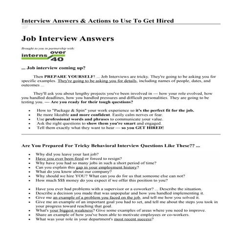 Interview answers & actions to get hired