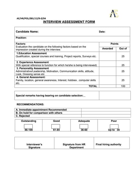 Interview Evaluation Form | DOC image.