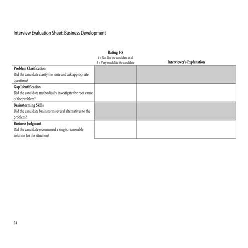 Interview Evaluation Sheet: Business Development Question