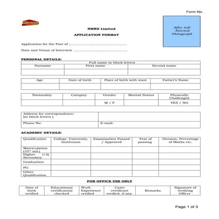Interview form for NMRD Limited