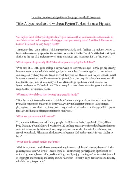 Interview for music magazine double page spread | PDF