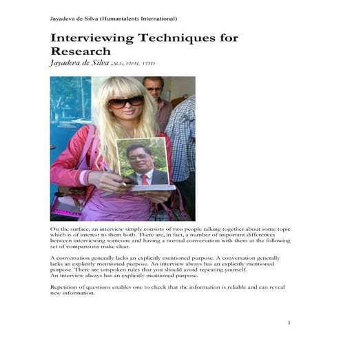 Interviewing techniques for research by jayadeva de silva