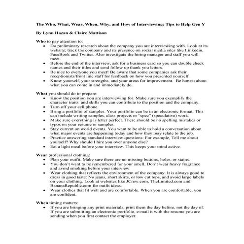 Interviewing Tips For Gen Y