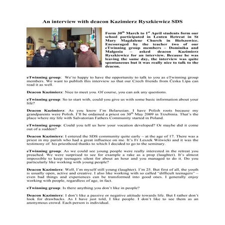 Interview with deacon Kazimierz Ryszkiewicz SDS