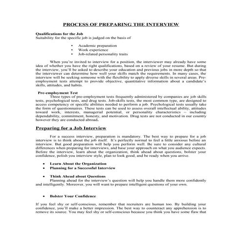 Process of Interview and oral presentation