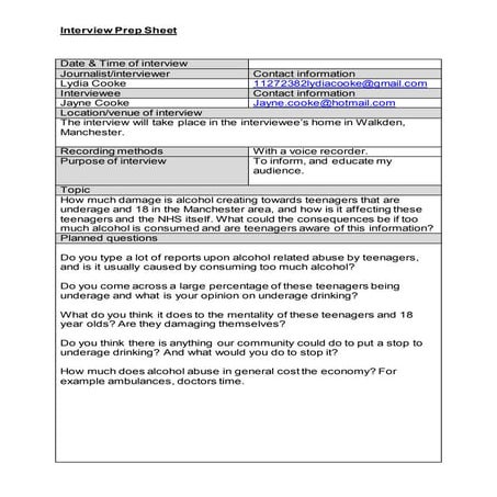 Interview prep sheet 2nd story