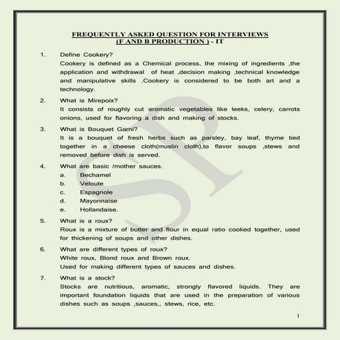 Interview question for hotel management 