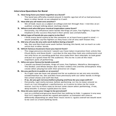 Interview questions for band | DOCX