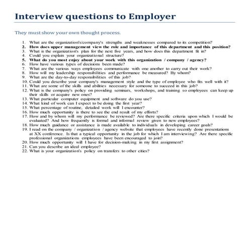 Interview questions to employer