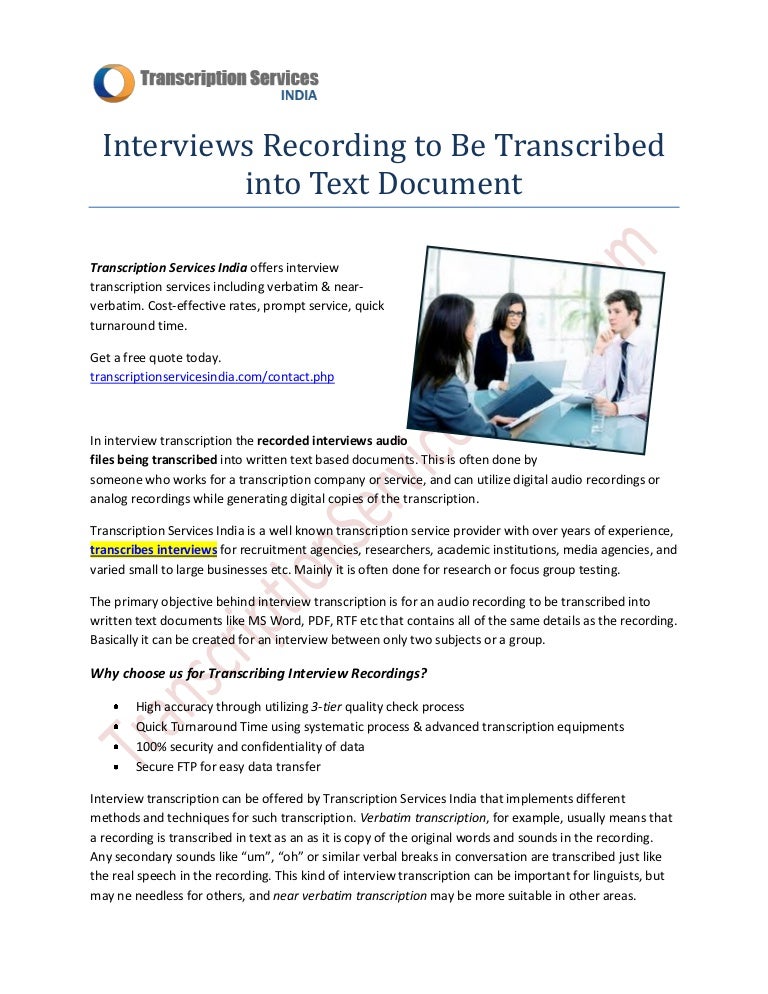Interview Recording to Be Transcribed into Text Document