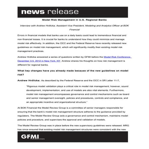 Model Risk Management in U.S. Regional Banks