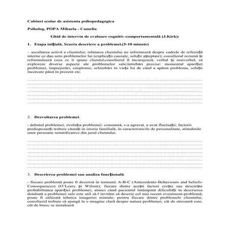 Interviu de evaluare cognitiv comportamentala- preluat si adaptat din Monitorul psihologiei