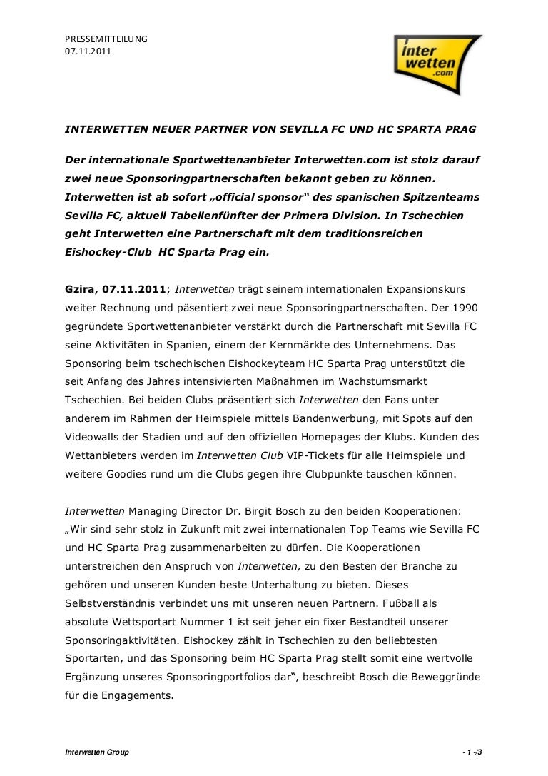Interwetten Neuer Partner Von Sevilla Fc Und Hc Sparta Prag Pdf