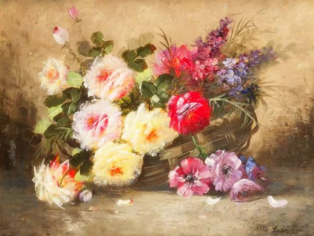 In the Boudoir (Still - Life with Flowers and Fruits by Max Albert Carlier ).