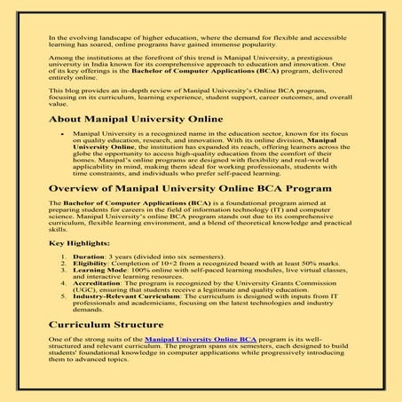 Manipal University Online BCA Review wit