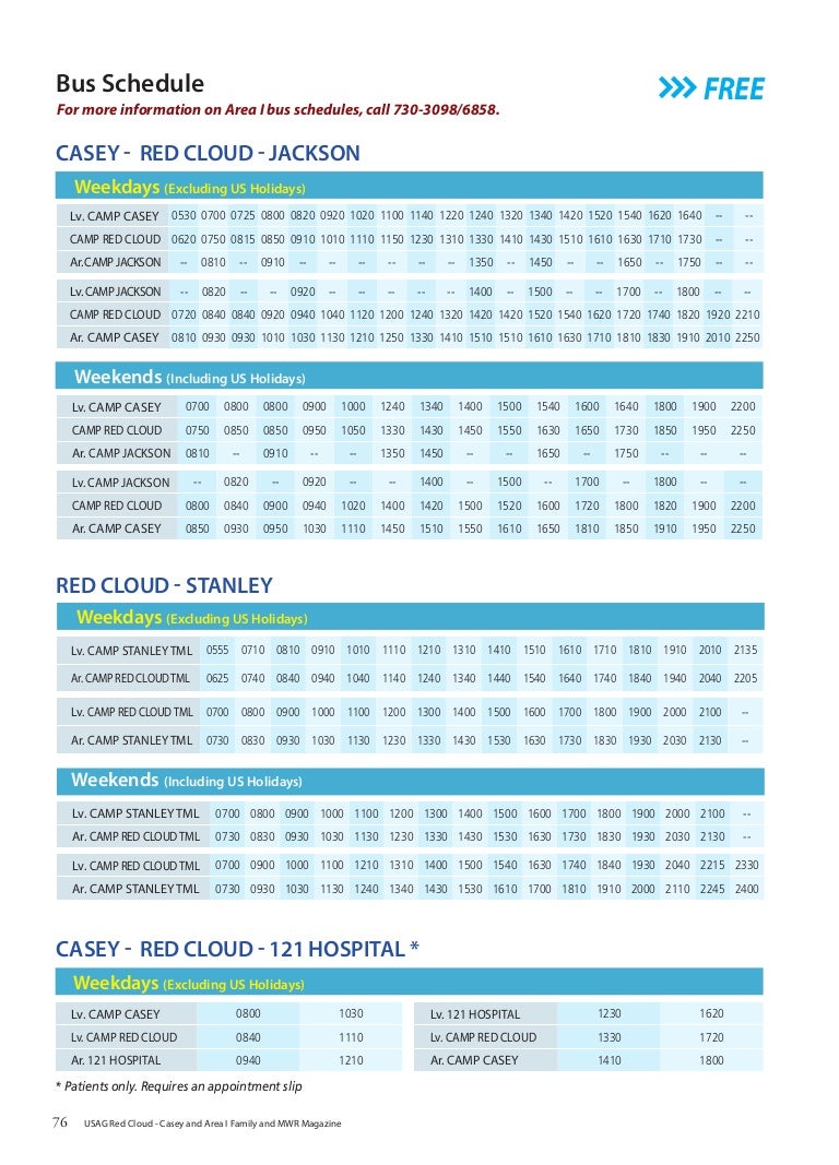 Area I Bus Schedules